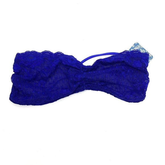 Intimately Free People Bra Essential Bandeau Blue Lace Bralette NWT - Picture 2 of 7
